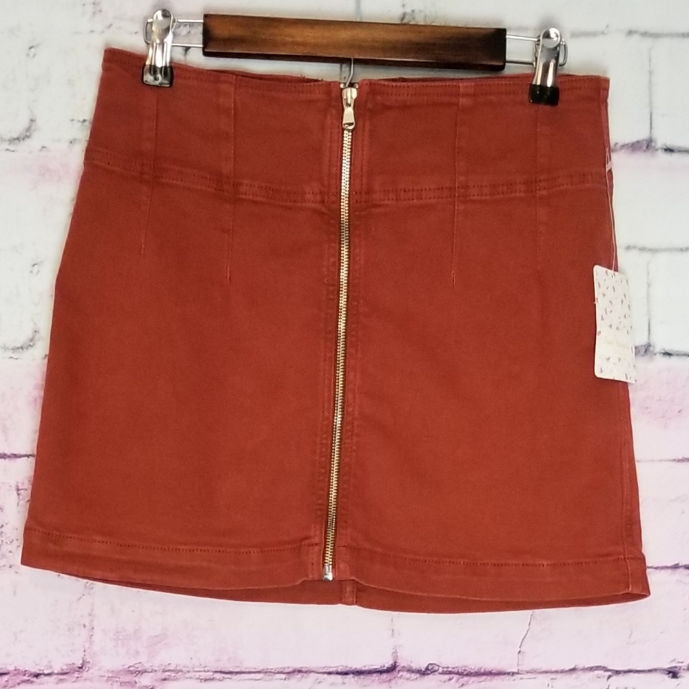 FREE PEOPLE WE THE FREE PRIMROSE DENIM ZIPPER FRONT SKIRT 30 NWT
